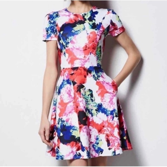 Milly Color Splash Rose Floral Mini Dress Sz 8 - Picture 8 of 8